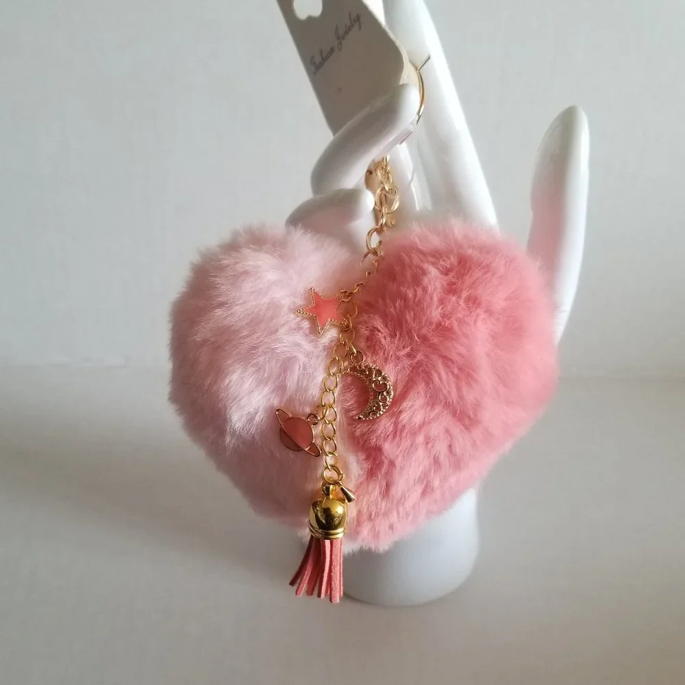 Heart Pom Pom Keychain with Charms - Picture 1 of 5